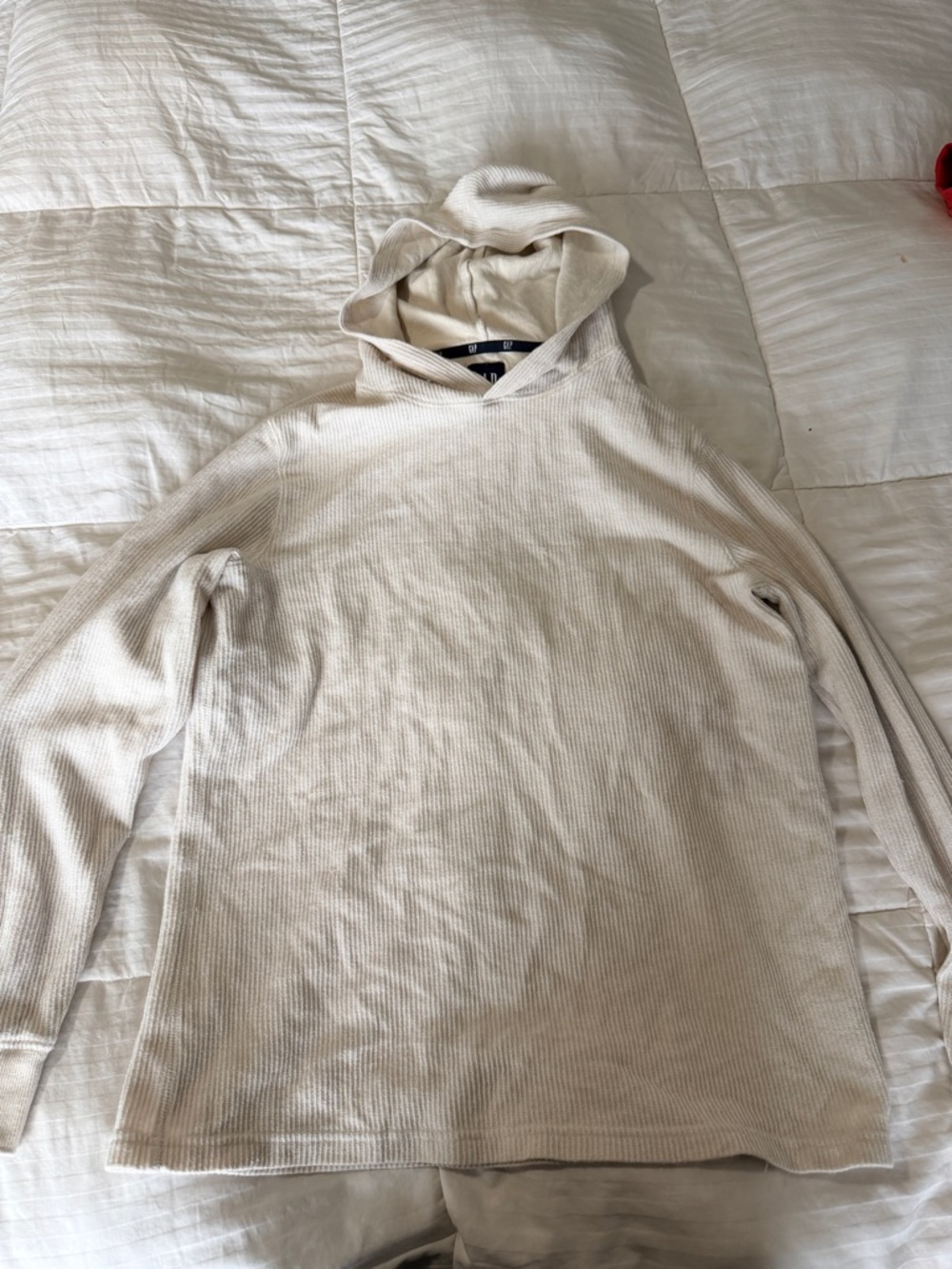 GAP Men's Cream Waffle-Knit Hooded Long Sleeve Shirt